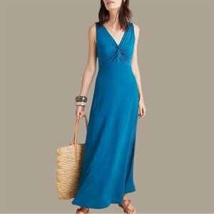 Maeve Anthropologie Camilla Teal Sleeveless Maxi Dress Sz Small